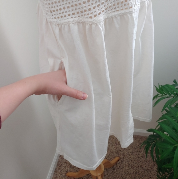 Baja Blue Boho Vintage Sheer Crochet Button Down Mini Dress White Medium - Picture 4 of 9